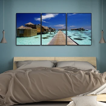 

Seascape Hanging Wall Painting Canvas Art Posters Maldive Beach Holiday Picture for Living Room Office Hotel Decor No Frame
