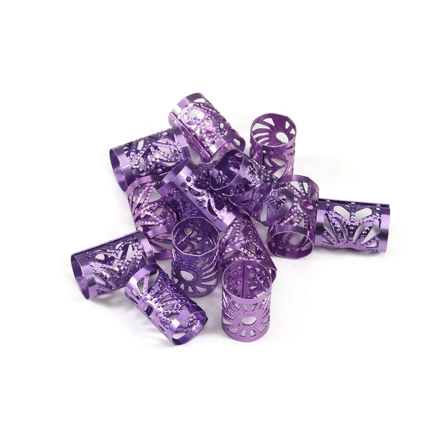 100pcs Gold/silver Color Metal Tube Hair Braid Dread Dreadlock Beads Adjustable Hair Braids Cuff Clip 7/9mm Hole Micro Ring Bead purple 9mm
