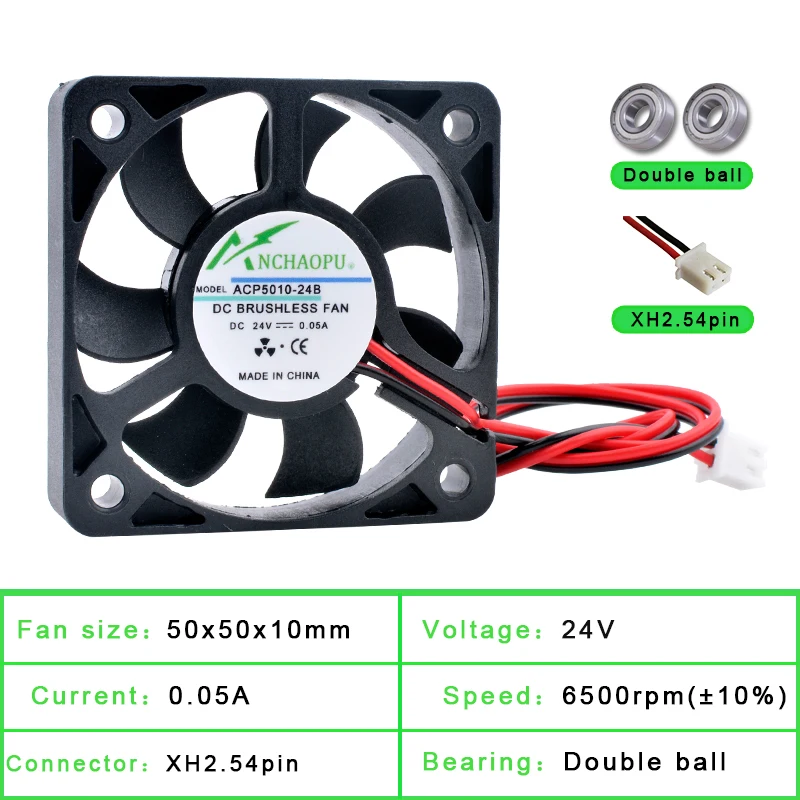 Cooling fan 5cm 50mm fan 50x50x10mm DC5V 12V 24V 2pin Cooling fan suitable for micro-chassis router inverter power supply charger ACP5010