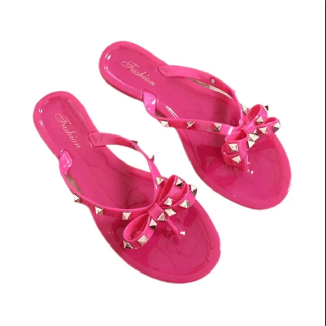 Summer Flip Flops Woman Rivets Women Sandals Bow Knot Flat Slippers Girls  Studded Beach Slides Jelly Shoes 35-41 - AliExpress