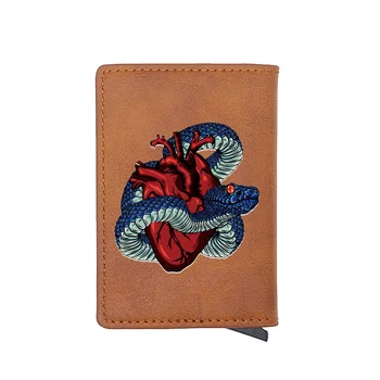 

Cool Snake And Heart Digital Printing Casual Leather Card Holder Wallet Men Women Charm Short Purse Gift