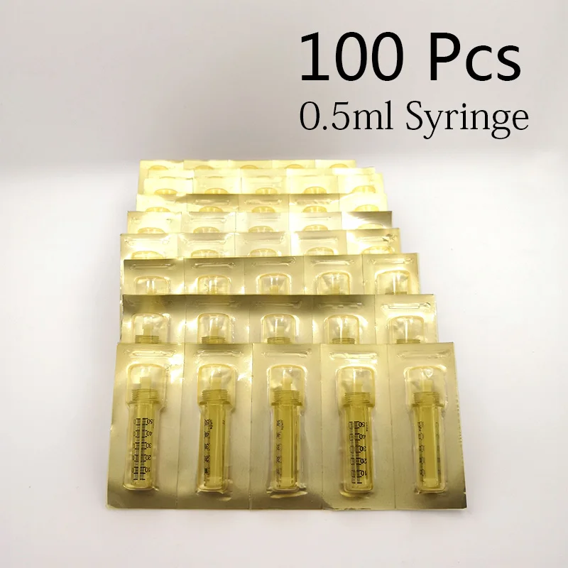 100pcs 0.5 syringe 0,5 мл шприц ампульная головка для гиалуроновой ручки одноразовые стерильные расходные материалы гиалуронический пистолет для удаления морщин губы наполнитель инъекции - Цвет: 100pcs 0.5 syringe