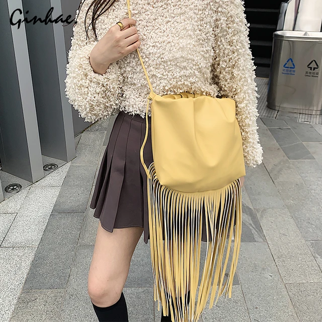 Long Tassel Shoulder Bag Women PU Leather Handbag Female Luxury