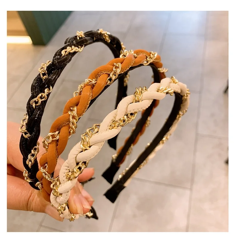 Wholesale Fashion New Braided Headbands for Women Hair Accessories Chain Thin Cross Hair Band Headwear Solid Color Headband