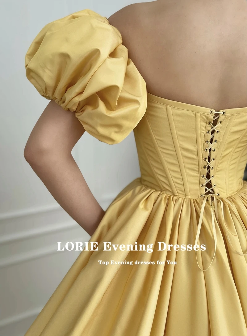 LORIE Long Taffeta A-line Prom Dress With A Leg Slit Robes De Soirée Formal Vestidos De Fiesta Puffy Short Sleeves Corset Back