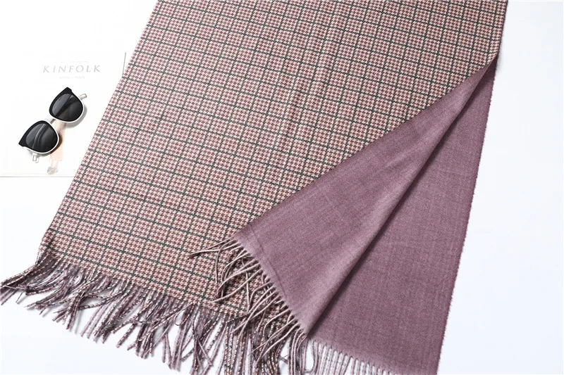 Brand Designer Cashmere Scarf Women Winter Neck Warm Scarves Two-sided Tassels Blanket Solid Plaid Pashmina Thick Shawls Wraps