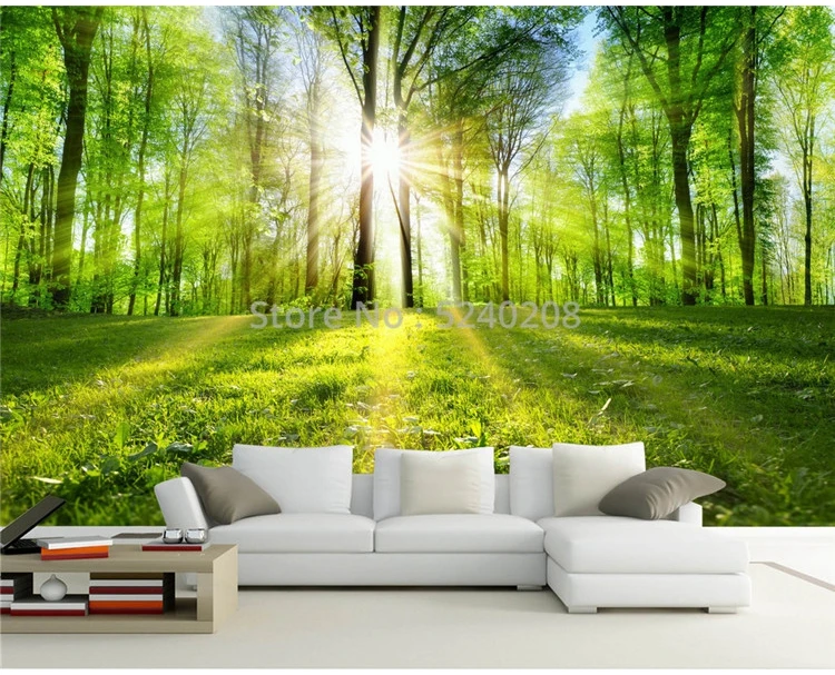 Custom Mural Wallpaper 3D Sunshine Forest Nature Landscape Wall Painting Living Room Bedroom Home Decor Self-Adhesive 3D Sticker