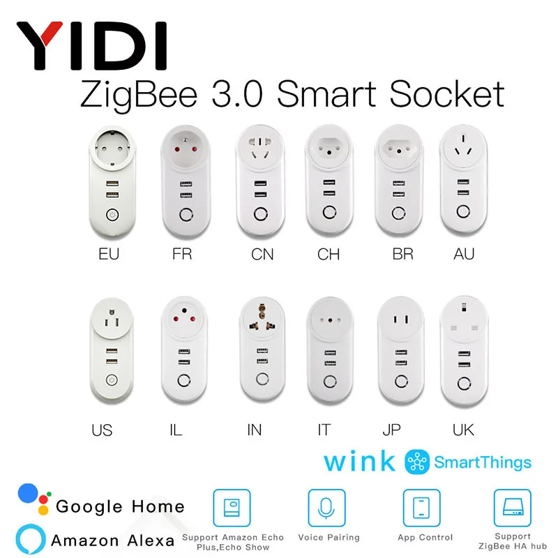 Умная розетка ZigBee 3 0 с 2 USB интерфейсами и дистанционным голосовым