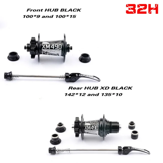 a pair XD black 32 NEW Koozer Hubs 4 Bearing MTB Mountain Bike Hub Rear 10*135mm QR100*15 12*142mm Thru 28/32/36 Holes Disc Brake Bicycle Hub XM490 - Цвет: a pair XD black 32
