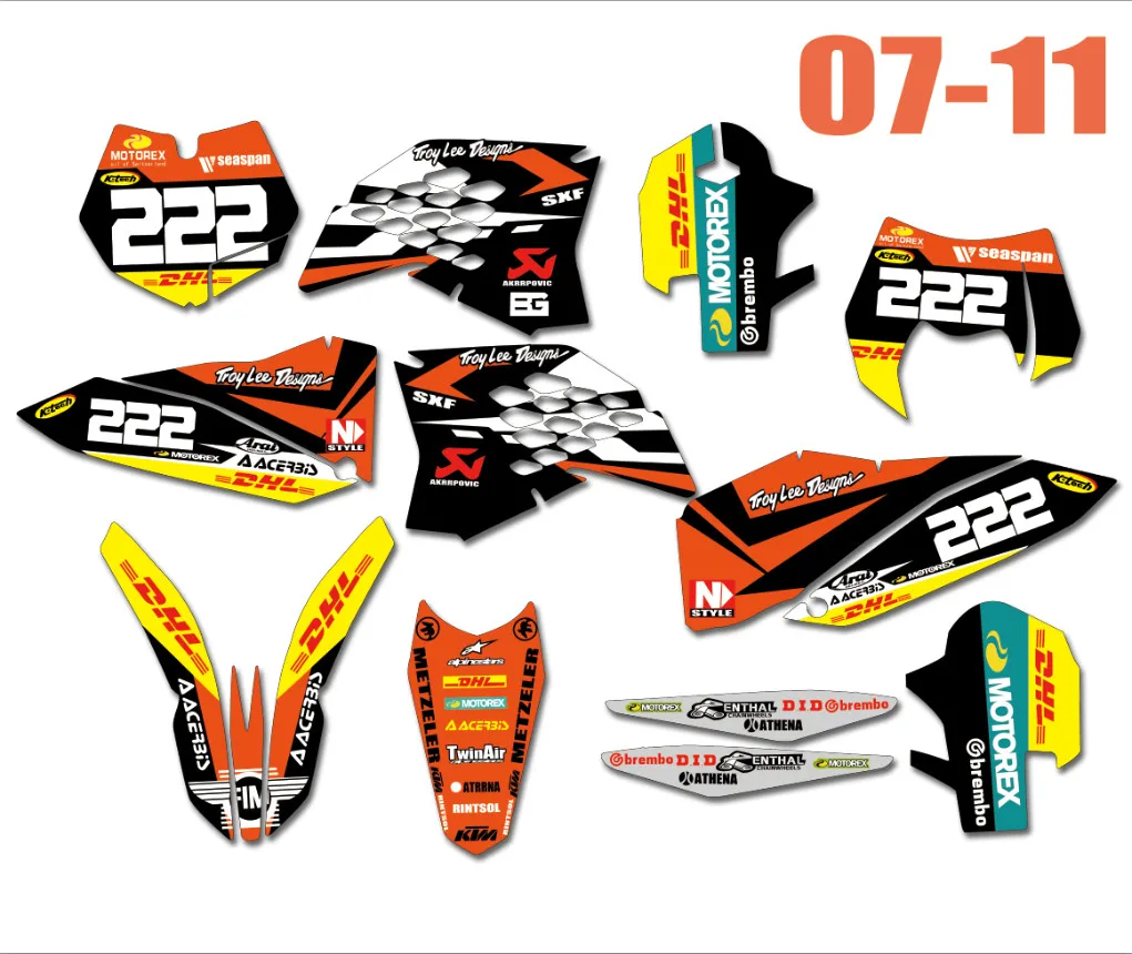 3 м Графика наклейки для KTM 125 200 250 300 350 450 525 SX-F SX SXF 2007 2008 2009 2010 SX EXC XCF XC-F 2008 2009 2010 2011 - Color: as shown