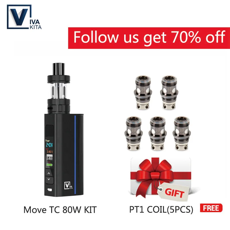 

[Free coils]Vape kit Vaptio Move Grand TC 80W kit 2.0ml atomizer vapor external 18650 battery Vape Mod 510 thread