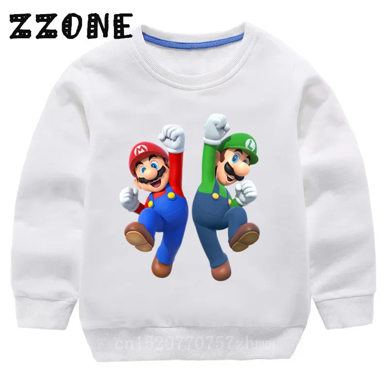 Детские толстовки с капюшоном детские толстовки с рисунком Супер Марио и Луиджи хлопковый пуловер для малышей топы для девочек и мальчиков, осенняя одежда KYT5175 - Цвет: 5175B-White
