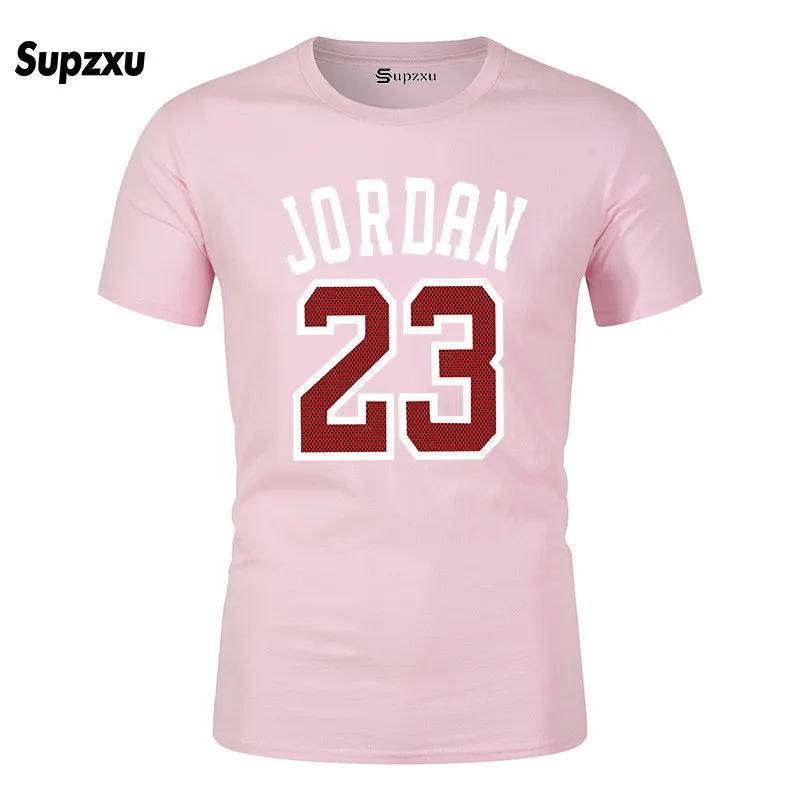 Pink 23 Футболка Модная хлопковая футболка с короткими рукавами с принтом для пары Дизайнерская мужская футболка Jordan топ с круглым вырезом Азиатский размер XS-XXL - Цвет: Pink