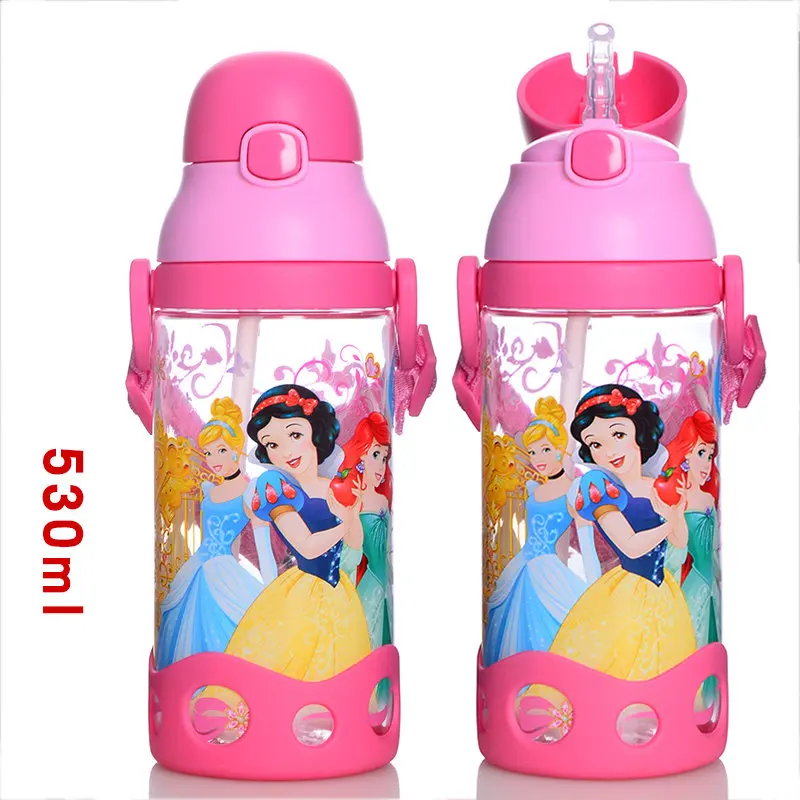 Pink Princess-530ml Дисней 500 мл 600 мл прямая Питьевая принцесса Винни автомобили пластмассы Тур бутылка для воды дети с веревкой - Цвет: Pink Princess-530ml