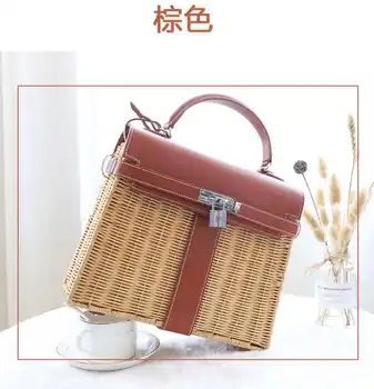 

Lady Bag Handmade rattan handbag with Lock Key crossbody rattan straw bag fashion 2020 summer Holiday Style
