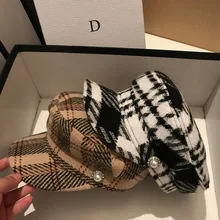 01912-jinri136   wool blended  England plaid Service cap  women wool visors hat