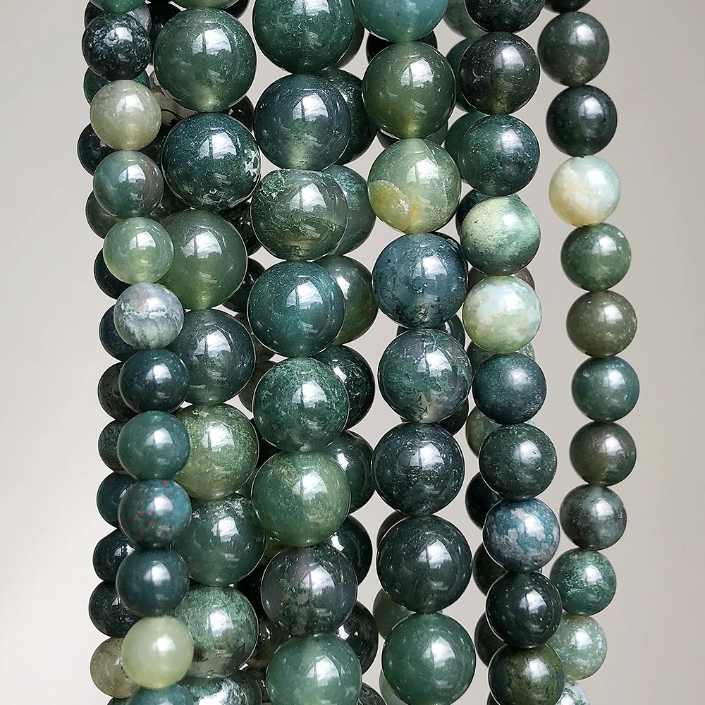 Moss Agate Round Stone Beads for Jewelry Making - Image 3