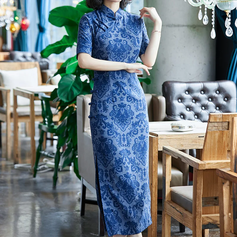 

[Agent Main Push Have Preferential Price] 2019 Spring And Summer New Style WOMEN'S Dress Retro Printed Elegant National Cheongsa
