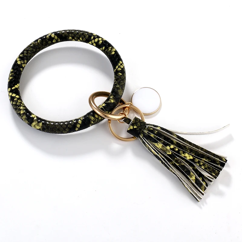 ALLYES Змеиный и Леопардовый Круглый браслет брелок для женщин девочек Мода Шарм животных печати кожаные браслеты ювелирные изделия - Окраска металла: Green