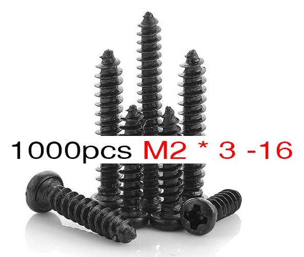 Оптовая Продажа 1000 шт. самонарезающие винты M2 * 3/4/6/8/10/12/14 винтов Компьютерные Винты небольшой конусообразная головка Philips черный