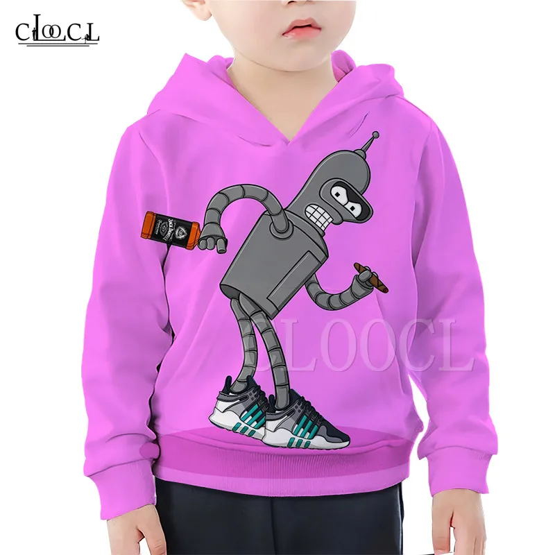 children hoodie 4 Популярная детская толстовка с капюшоном с объемным принтом «робот-Футурама»; детская толстовка с капюшоном для девочек и мальчиков; одинаковые комплекты для семьи - Цвет: children hoodie 4