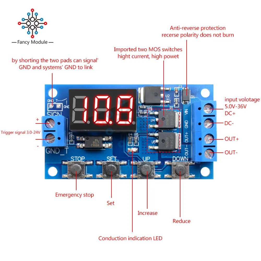 Двойной МОП LED Цифровое реле задержки времени цикл запуска таймер задержка