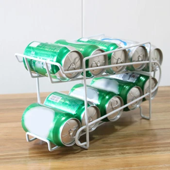 

New Kitchen Refrigerator Fresh Drink Beer Cola Cans Storage Rack Solid Double-layer Finishing Shelf Beverage Cans Storage Rack
