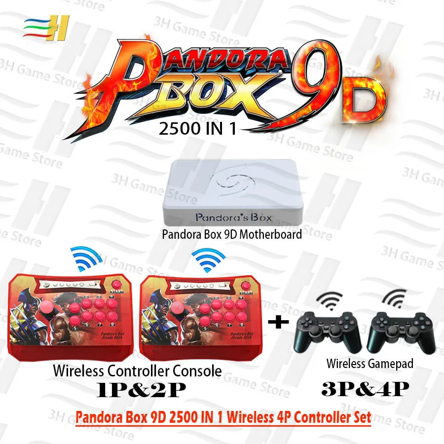 Pandora Box 9D 2500 В 1 беспроводной 4P контроллер Набор беспроводной аркадный контроллер консоль и беспроводной геймпад набор 3D игры tekken