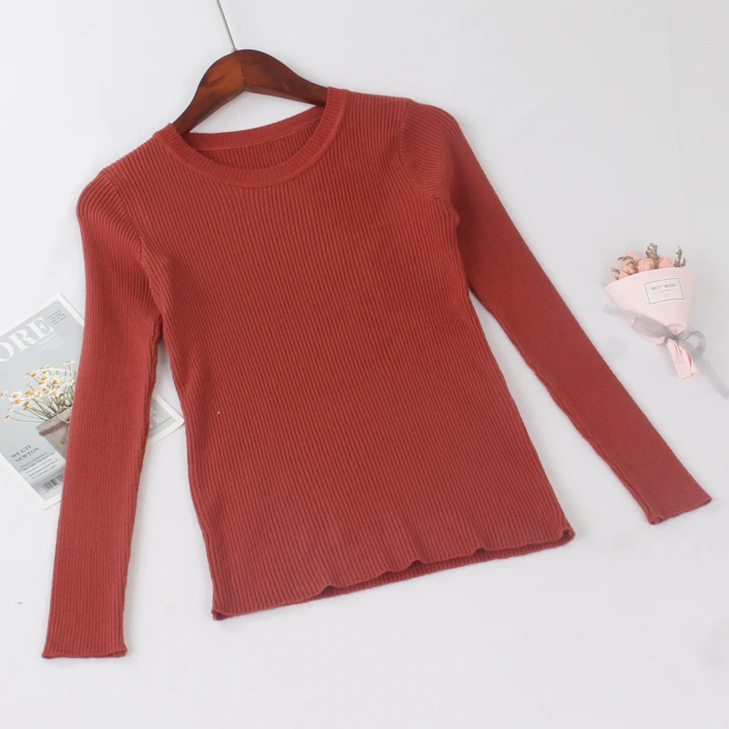 Wine Red 528 ONLYSVTER дешевые Для женщин базовый свитер Эластичный Slim Fit джемпер задник, однотонный цвет, трикотажный пуловер Свитера с круглым вырезом Pull женские; Лидер продаж - Цвет: Wine Red 528