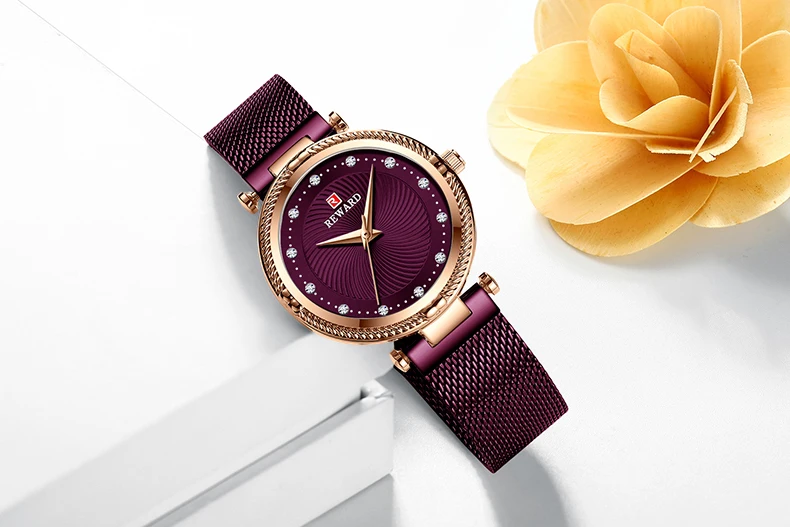 REWARD Brand Luxury Women Watches Fashion Rhinestone Quartz Ladies Wrist Watch Dress Purple Waterproof Clock Girl Friend Gift