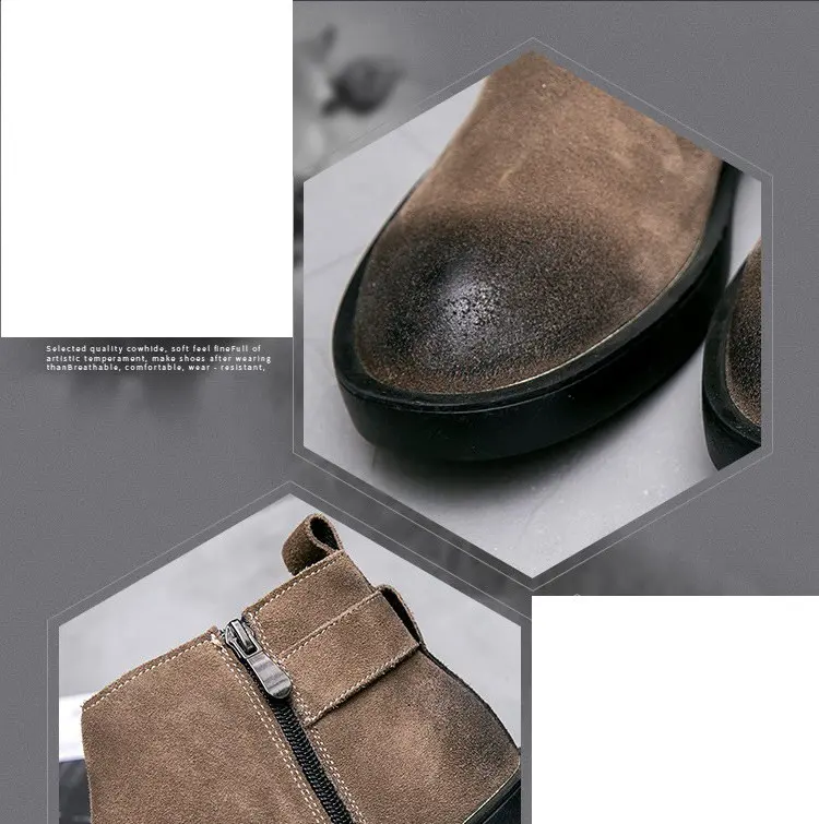 ERRFC Hot Selling Mens Motorcycle Boots Fashion Brtitish Aged Man Black Short Ankle Boots Back Buckle Strap Leather Leisure Shoe