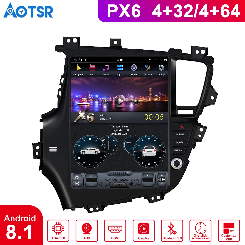 

PX6 4GB RAM Tesla style Android 8.1 Car GPS Navigation For KIA Optima KIA K5 2010-2013 Multimedia Video Player Car Radio ISO LCD