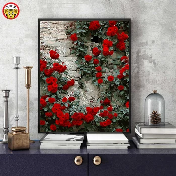 

DIY paint by mumber flower landscape hand-painted plant coloring painting living room bedroom decoration oil painting rose