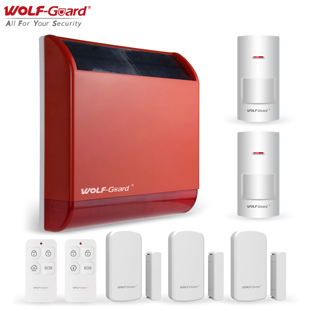 Wolf-Guard Solar Flash Siren Alarm 110dB Outdoor Anti-Tamper Environment Protection Home Security Burglar System Kit 433MHz |