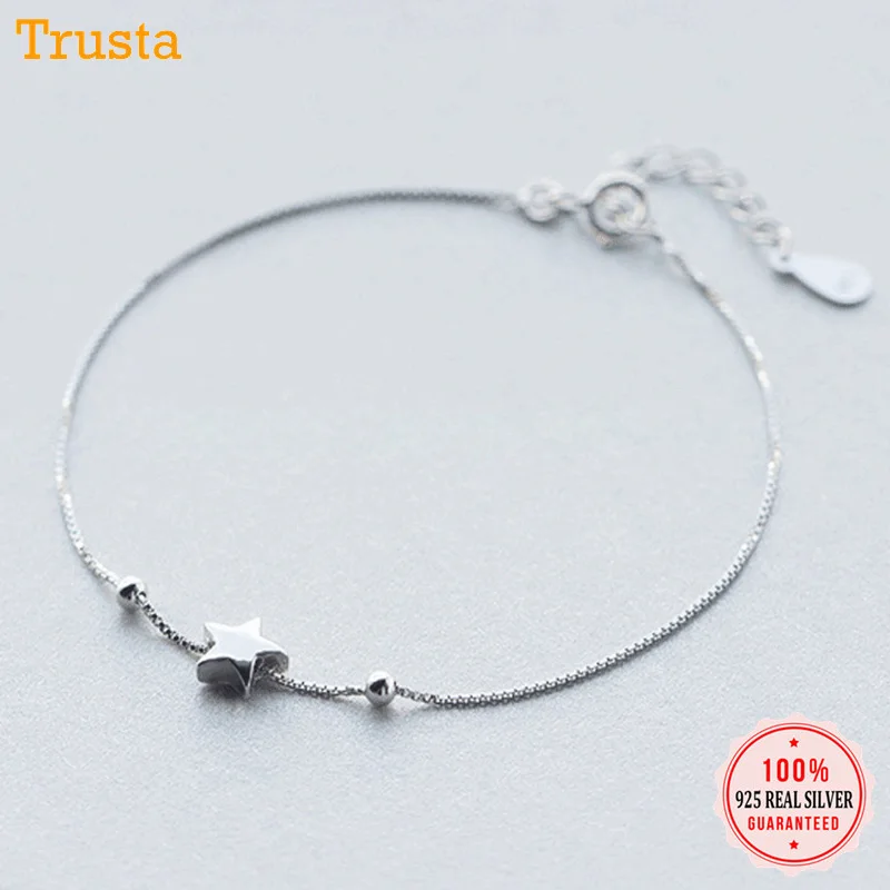 Trusta, 925, цельный браслет из настоящего стерлингового серебра, женский модный браслет со звездами и бусинами для женщин и девушек, хорошее серебряное ювелирное изделие DS1212