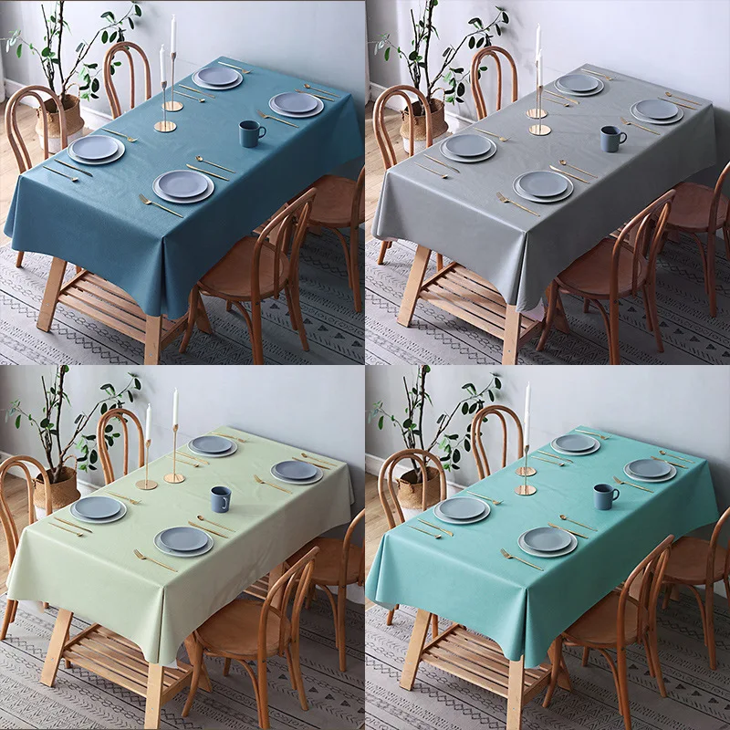 

1p PVC Tablecloth For Table Cloth Waterproof And Livingroom Decoration No Wash Rectangular Tablecloth Oilcloth Solid Table Cover