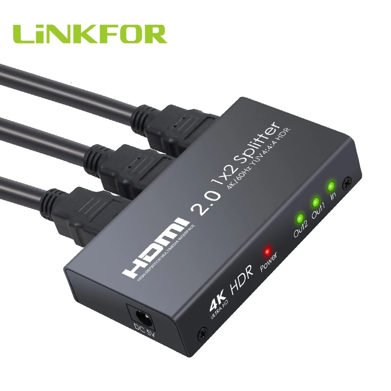 Разветвитель LiNKFOR 1 в 2 выхода HDMI 0 поддержка 4K/60 Гц YUV 4:4:4 HDR усилитель распределения