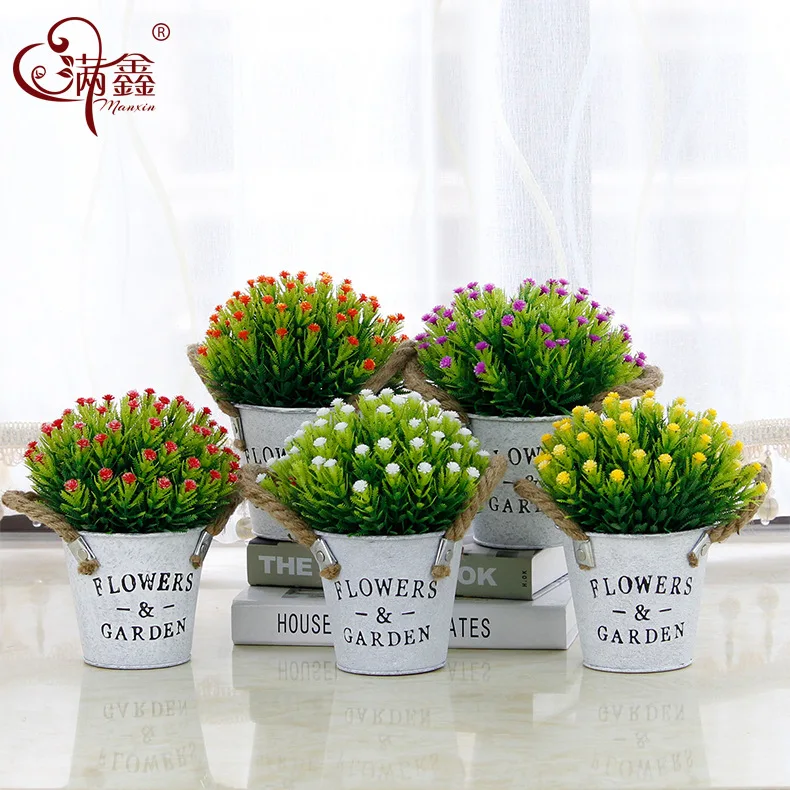 

Home Decoration Drum Lettered Hemp Rope Artificial Plant Bonsai Set Artificial Plastic Babysbreath Artificial Flower Potted Plan