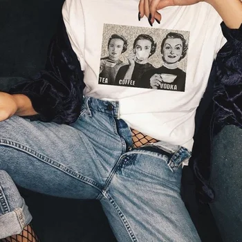 

kuakuayu HJN Women Drink T Shirt Women Tees TEA, COFFEE, VODKA VINTAGE Print Tumblr Grunge Aesthetic T-Shirt Cute Tee