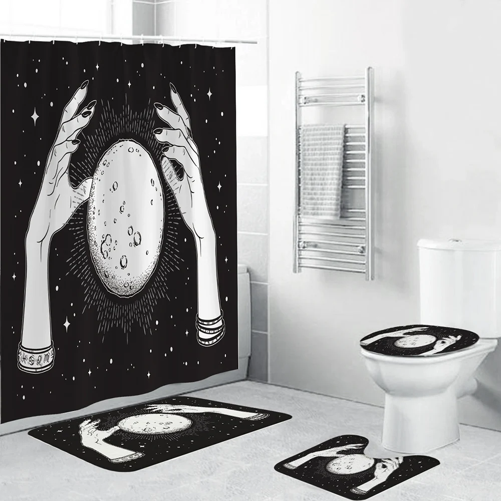 

Tarot Divination Shower Curtain Set Waterproof Digital Print 4 Piece Bath Mat Pad Carpet Cover Toilet Cover For Bathroom