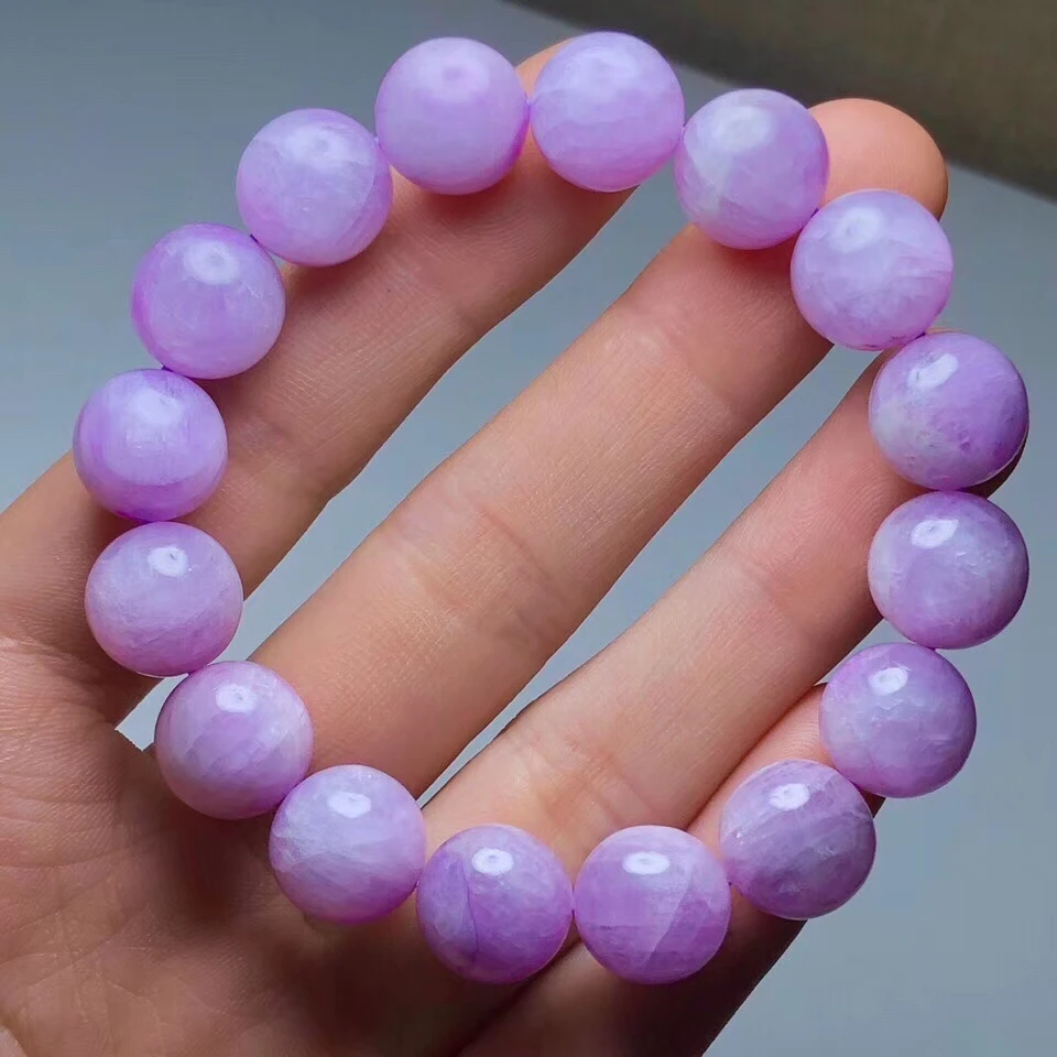 

100% Natural Purple Kunzite Clear Round Beads Bracelet 11mm Gemstone Cat Eye Effect Crystal Women Men Jewelry AAAAA