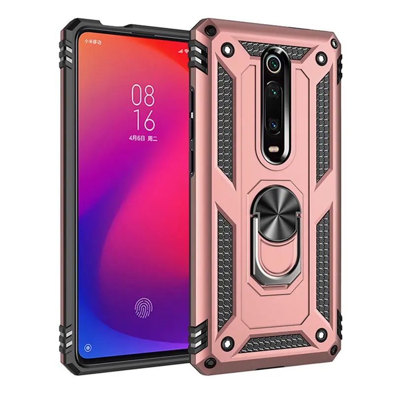 Для Xiao mi K20 Pro mi 9T mi 9 mi 9T CC 9E SE CC9 A3 Lite ударопрочный чехол с магнитным кольцом для Red mi Note 7 8 Pro 7A 8A - Цвет: Rose gold