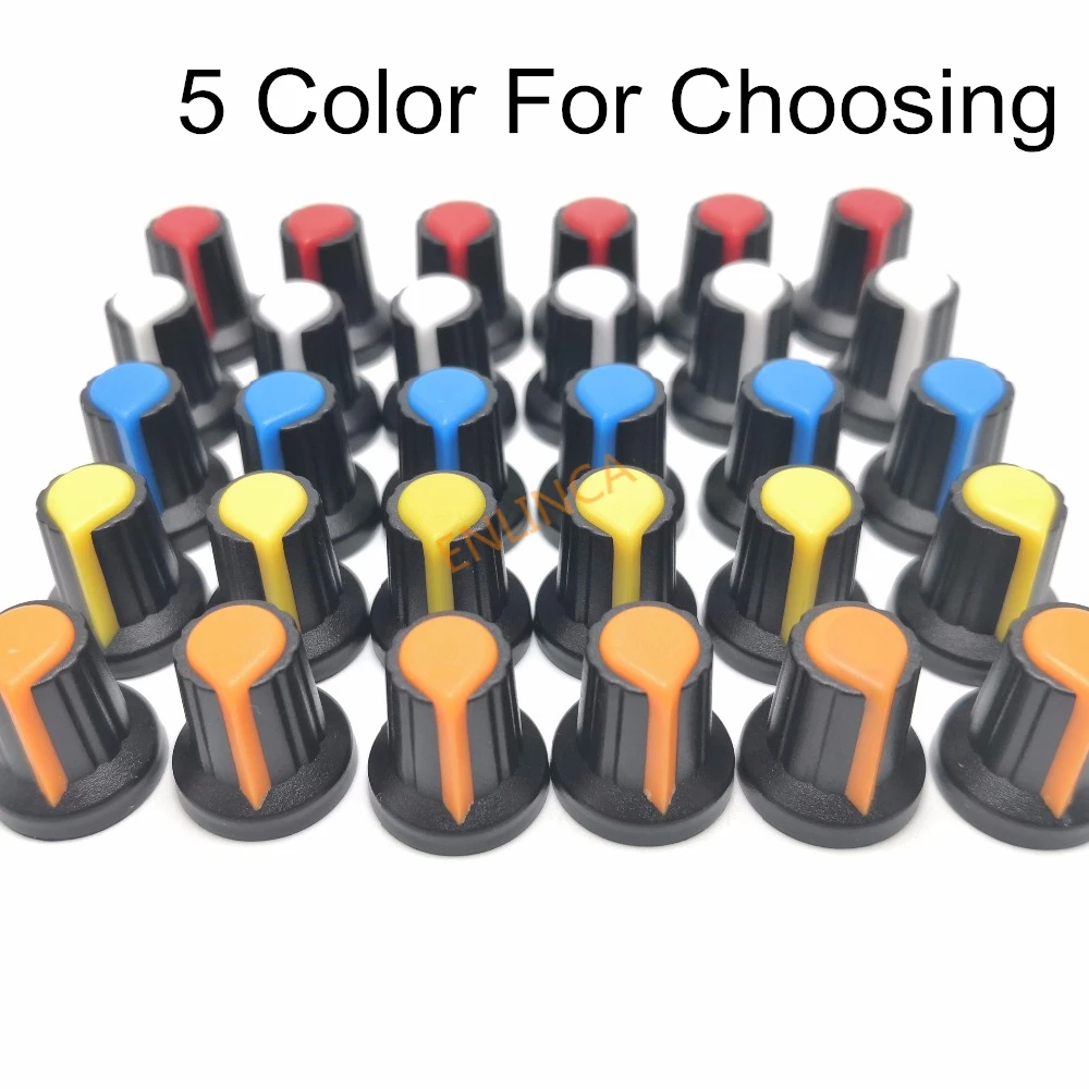 Potentiometer Knob 20pcs WH148 potentiometer knob cap(copper core) 15X17mm 6mm Shaft Hole 5color
