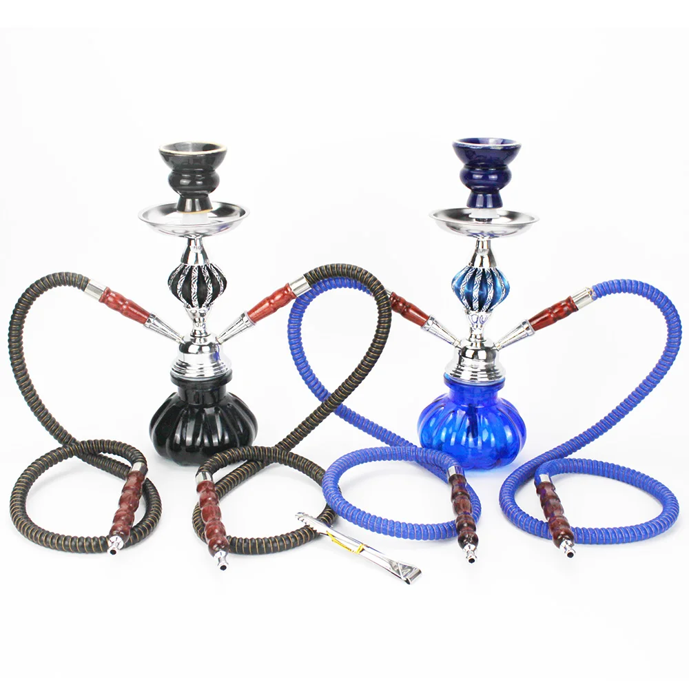 Glass Shisha Set Ceramic Bowl Single or double pipe Synthetic Leather Hose Metal Charcoal Tongs Narguile Sheesha Hookah Set