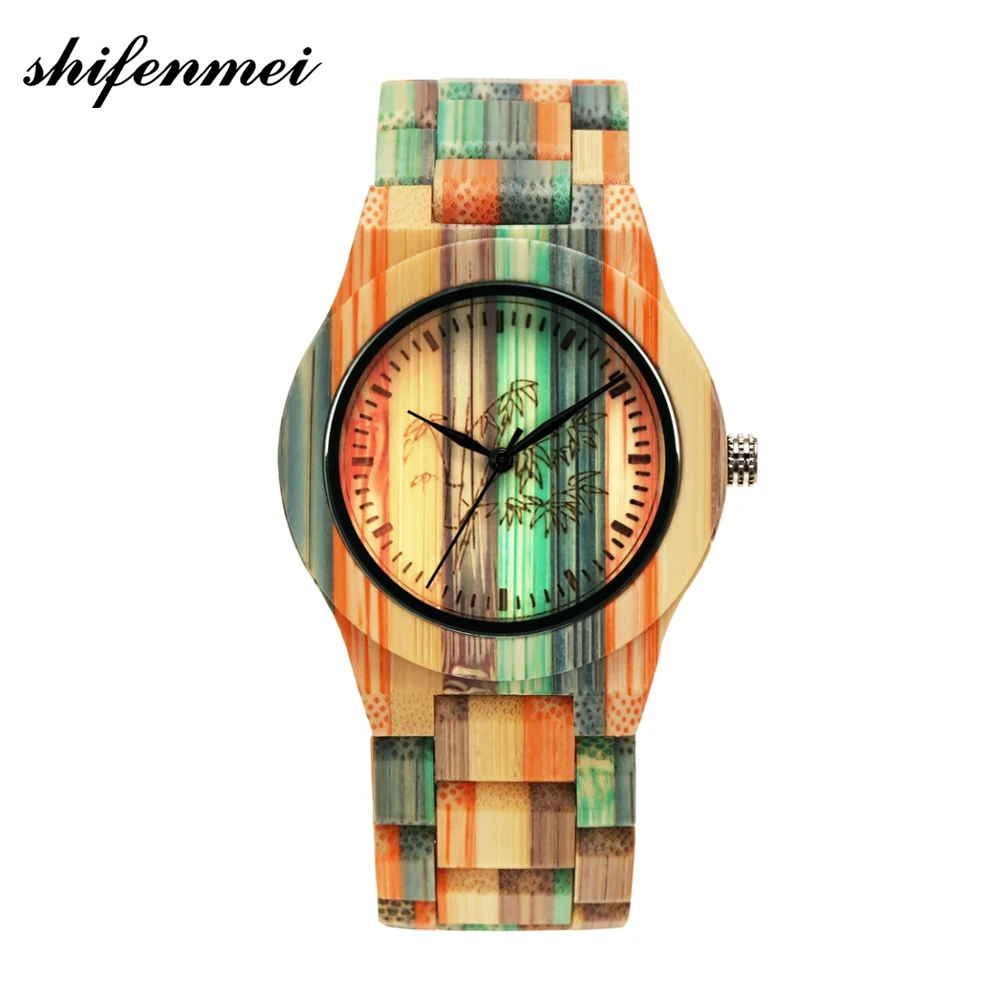 

Men Women Fashion Colorful Wood Bamboo Watch Lover's Watch as Gift Quartz Analog Handmade Full Wooden Bracelet Luxury Wristwatch