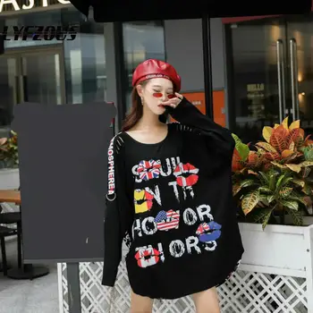 

Ins T Shirt Women Cartoon and Letters Print T Shirts 2020 Spring New Full Sleeve Long Loose T Shirt Punk Style Female Tops