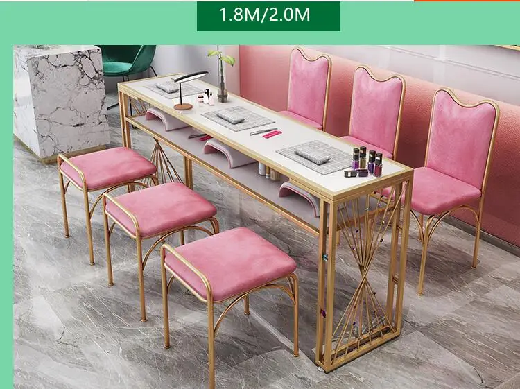 Net red earth gold manicure table chair suit single double simple modern beauty shop European diamond manicure table