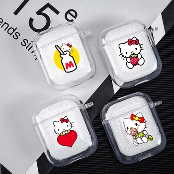 

Cute Cartoon Hello-kitty Silicone Transparent Soft Shell for Apple Airpods Charging Box Wireless Bluetooth Headset Shell Case
