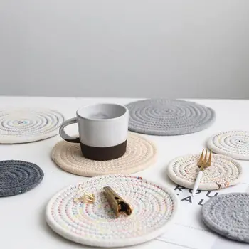 

Woven Cotton Line Placemat Light Gray Mats Home Garden Kitchen Dining Table Decoration Accessories