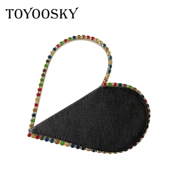 

Diamond Red Heart Evening Clutch Bags Women 2020 Designer Chic Rhinestone Metal Handle Black Purse For Wedding Party Sac A Main